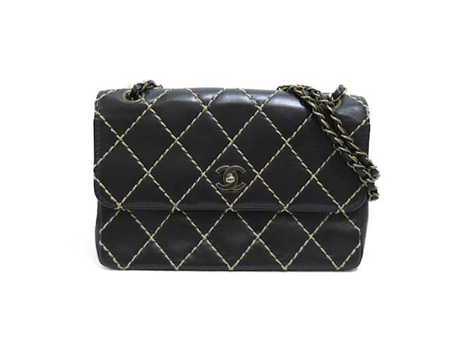 Chanel CC Wild Stitch Leather Single Flap Bag Black Lambskin ref