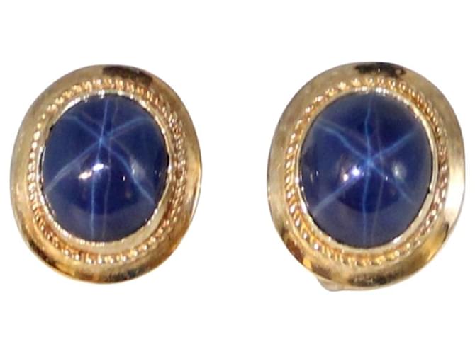 Autre Marque Yellow gold star sapphire earrings 750%O Blue Gold hardware  ref.858525