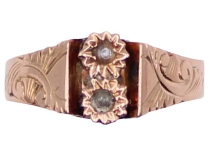 Autre Marque Anello con perle fini in oro rosa 750%o Periodo di Napoleone III Gold hardware Perla  ref.858530