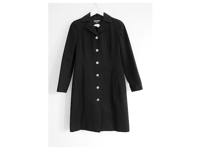 Cruzeiro Chanel 1997 casaco preto longo w/botões de metal Algodão  ref.858531