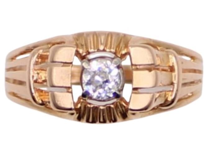 Autre Marque anillo de sello del año 1940 engastado con un diamante de oro rosa 750%O Gold hardware  ref.858547