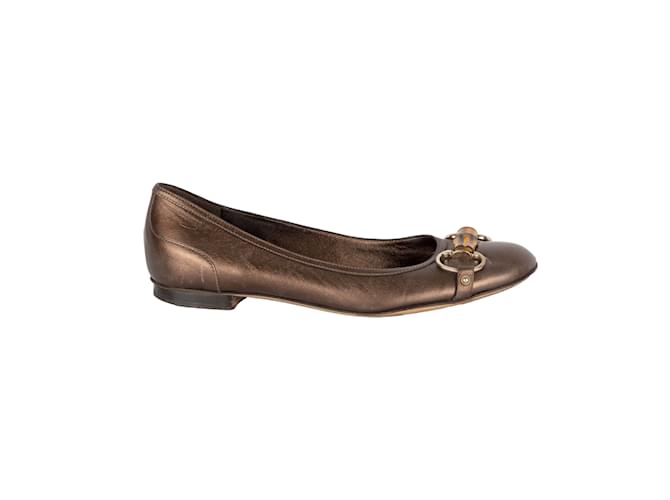 Gucci Bamboo Ballet Flats Brown Leather  ref.858575