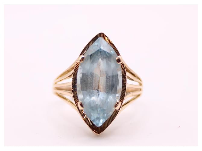 Autre Marque Marquise style ring set with a yellow gold aquamarine 750%O Light blue Gold hardware  ref.858601