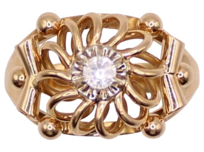 Autre Marque Rosette ring set with white stone in yellow gold 750%O Gold hardware  ref.858604