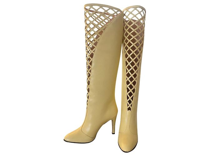 Gucci Lederstiefel Gelb mit Pfennigabsatz Creme