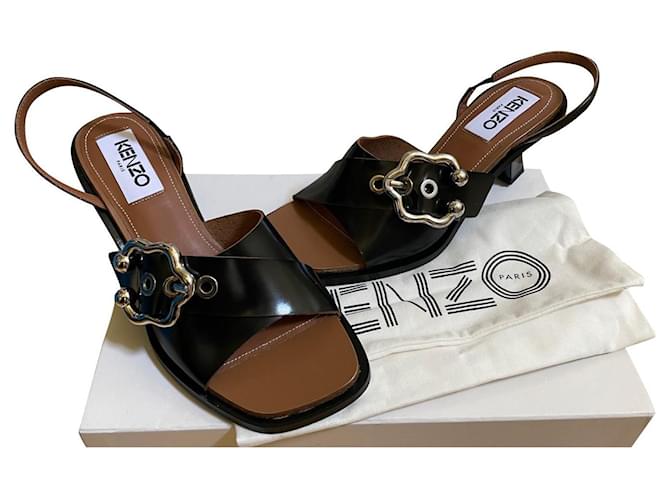 Kenzo Des sandales Cuir autruche Noir  ref.858649