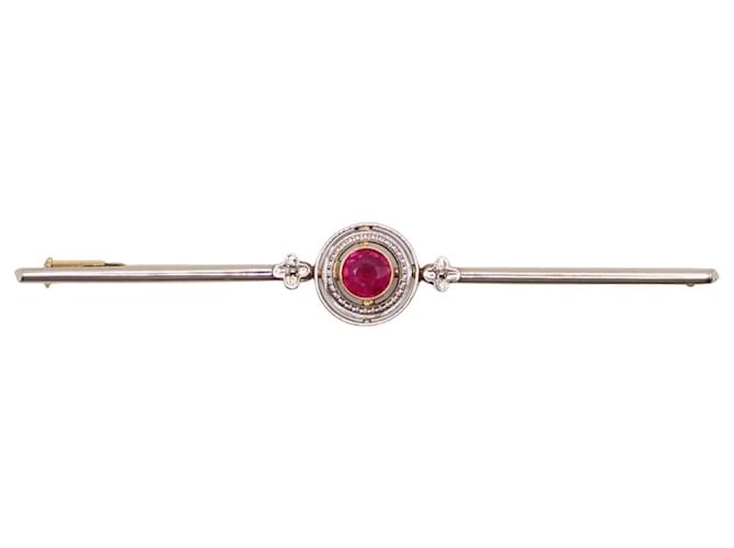 Autre Marque Art Deco brooch set with a white gold and yellow gold synthetic ruby 750%O Red Gold hardware  ref.859150