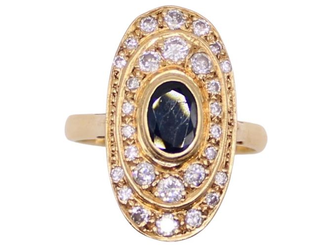 Autre Marque Anillo de oro amarillo con zafiro y diamantes Azul marino Gold hardware
