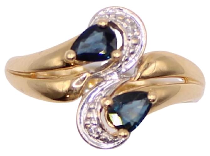 Autre Marque Anillo Toi&Moi zafiros y diamantes oro amarillo 750%O Azul marino Gold hardware  ref.859153