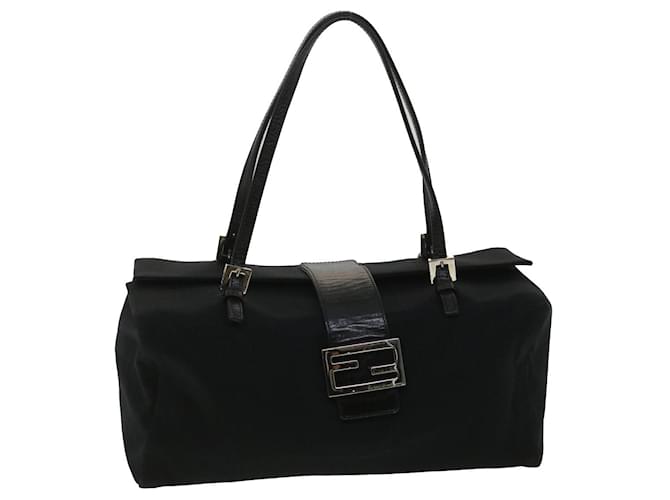 FENDI Mamma Baguette Shoulder Bag Nylon Black Auth 38530  ref.859254