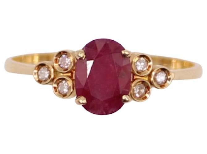 Autre Marque Bague rubis épaulé de 2x3 diamants or jaune 750%o Rouge Bijouterie dorée  ref.859388