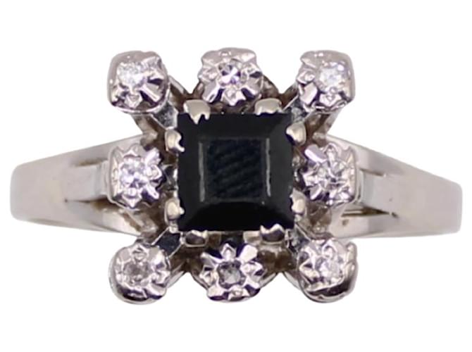 Autre Marque White gold sapphire and diamond daisy ring 750%O Silver hardware  ref.859389
