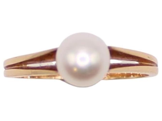 Autre Marque Yellow gold cultured pearl solitaire ring 750%O Gold hardware  ref.859391