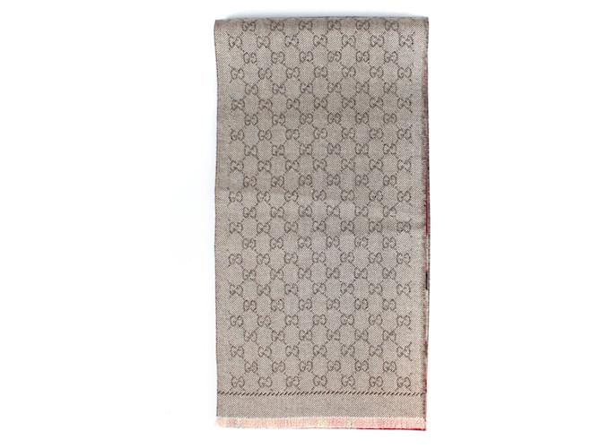 GUCCI Fringed wool and silk-blend jacquard scarf