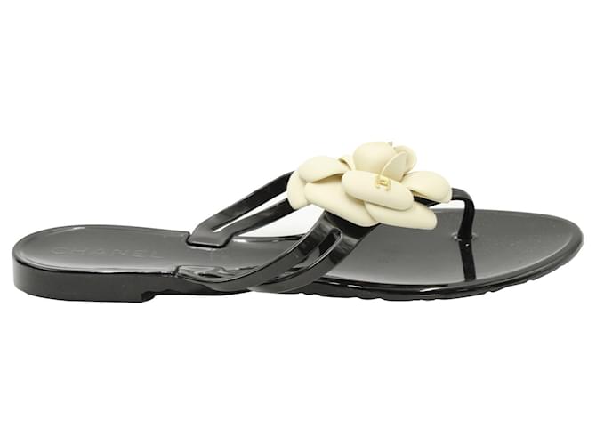 Chanel Camelia Thong Slides in Black Jelly PVC Plastic  ref.860416