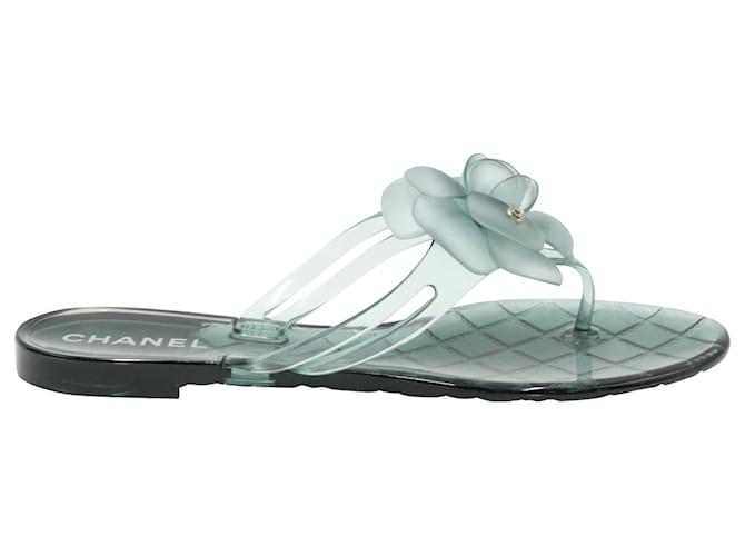 Chanel Camelia Thong Slides in Green PVC Plastic  ref.860417