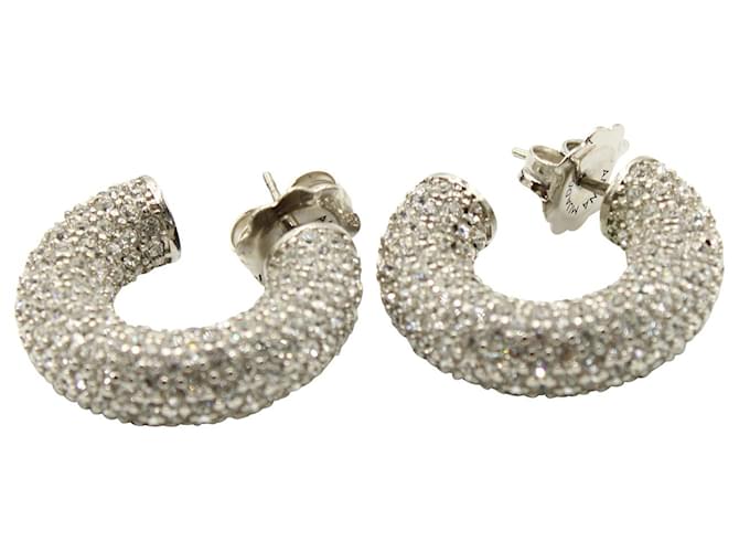 Boucles d'oreilles ornées de cristaux Amina Muaddi Cameron en métal argenté Métallisé  ref.860425