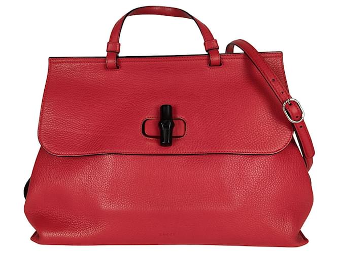 Bolsa Gucci Bamboo Daily com alça superior em couro vermelho  ref.860428