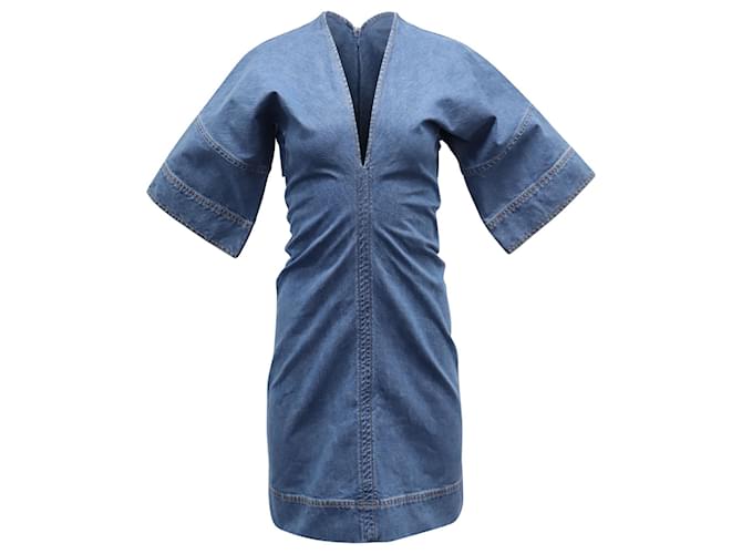 Victoria Beckham T-Shirt-Kleid mit tiefem V aus blauer Baumwolle  ref.860439