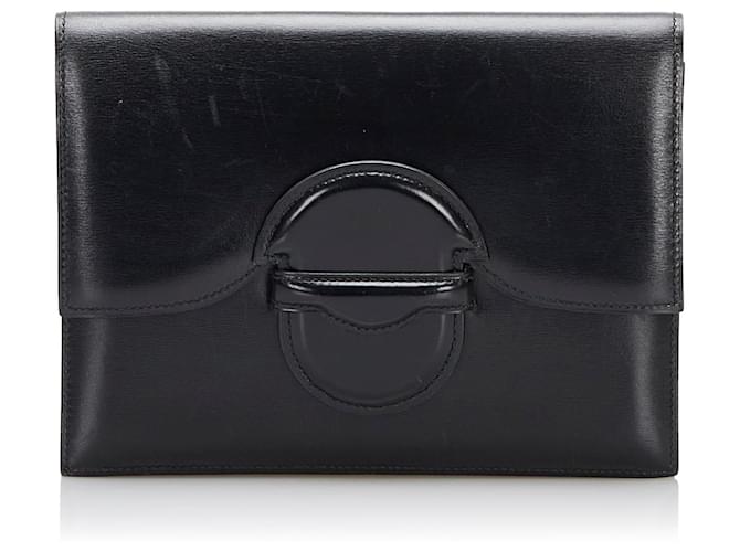 Hermès Hermes Black Box Calf Leather Clutch Bag Pony-style calfskin  ref.860747