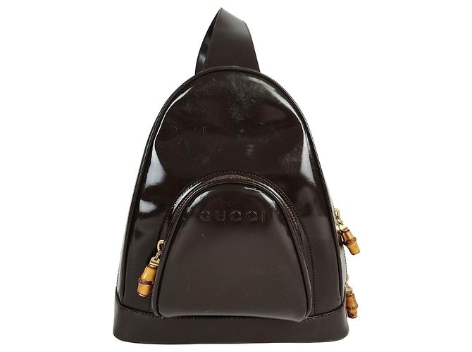 Bamboo Gucci Mochila de bambu de couro envernizado marrom