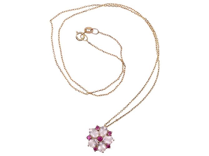 Autre Marque Colar de flores com quartzo e ouro amarelo rubi 375%O Branco Vermelho Gold hardware