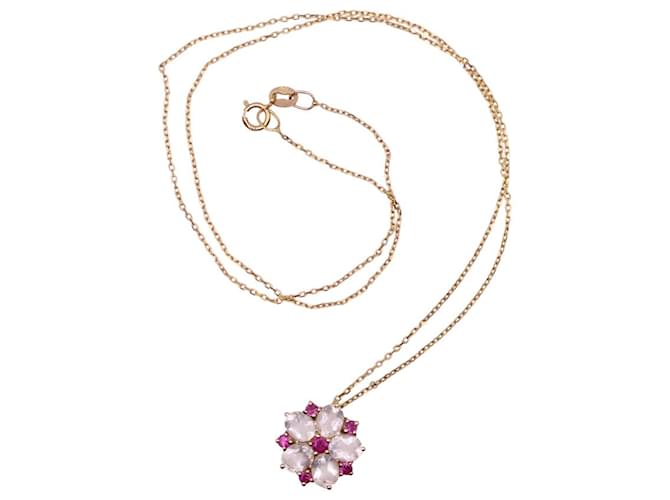 Autre Marque Flower necklace with quartz and ruby yellow gold 375%O White Red Gold hardware  ref.860832