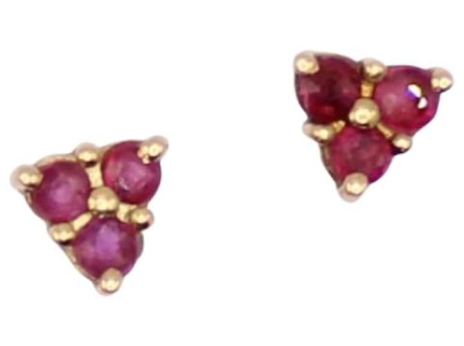 Autre Marque Trilogy of ruby earrings with yellow gold studs 750%O Red Gold hardware  ref.860845