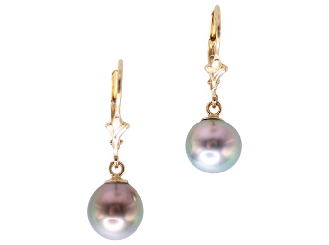 Autre Marque Lever-back earrings with Tahitian pearls in yellow gold 750%O Gold hardware  ref.860846