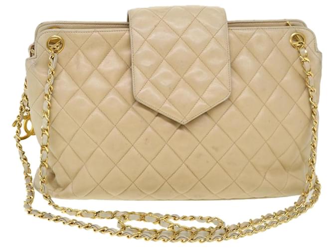 CHANEL Chain Shoulder Bag Lamb Skin Beige CC Auth 38451  ref.860880