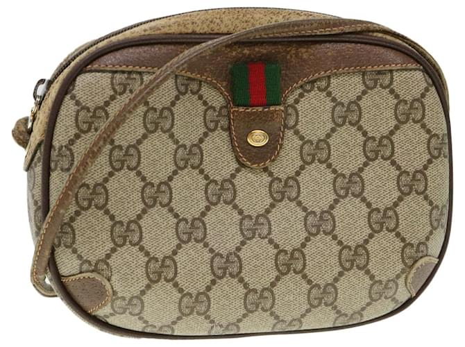 GUCCI Web Sherry Line GG Canvas Shoulder Bag PVC Leather Beige Green Auth rd4502 Red  ref.860896