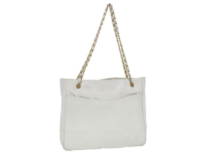 CHANEL Chain Shoulder Bag Lammleder Weiß CC Auth yk6254