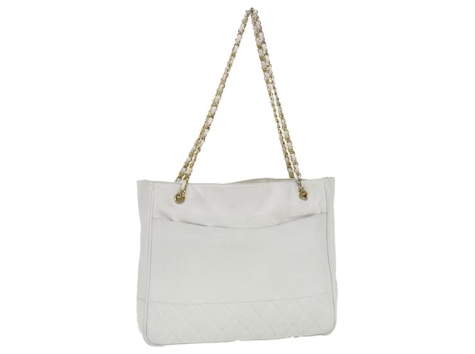 CHANEL Chain Shoulder Bag Lamb Skin White CC Auth yk6254  ref.860912