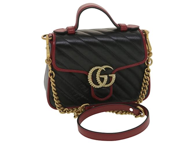 GUCCI GG Marmont Hand Bag Leather 2way Black 583571 Auth yk6261  ref.861058