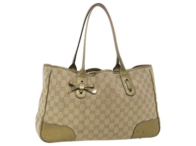 GUCCI GG bolsa de ombro de lona bege ouro 163805 auth 38395 Dourado  ref.861087