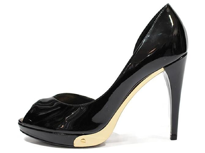 Louis Vuitton, Shoes, Louis Vuitton Black Gold Peep Toe Pumps