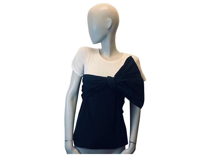 T-shirt Pinko com pala de laço preto e branco