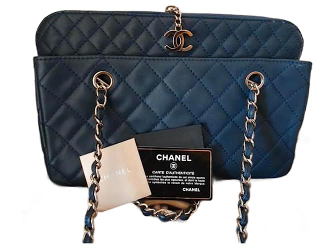 Camera Chanel Kamera Blau Leder  ref.817380