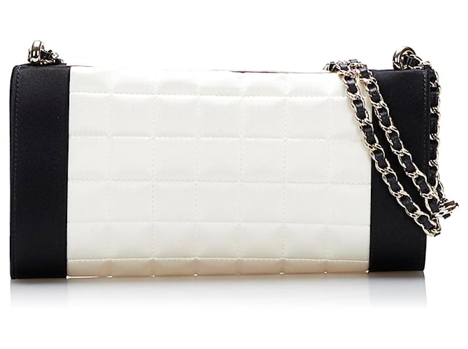 Chanel White Chocolate Bar Satin Shoulder Bag Cloth  ref.829230