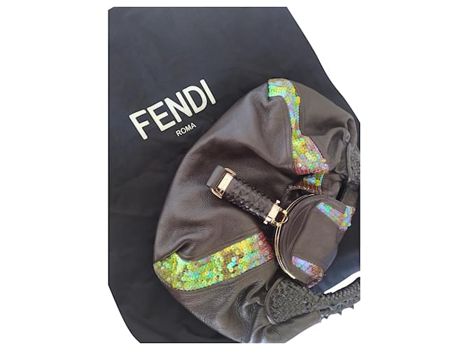 Spy Spia Fendi con paillettes / paillettes Multicolore Marrone scuro Gold hardware Pelle  ref.858654