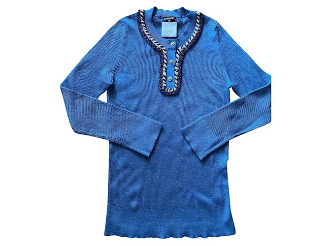Chanel Knitwear Blue Linen  ref.860840