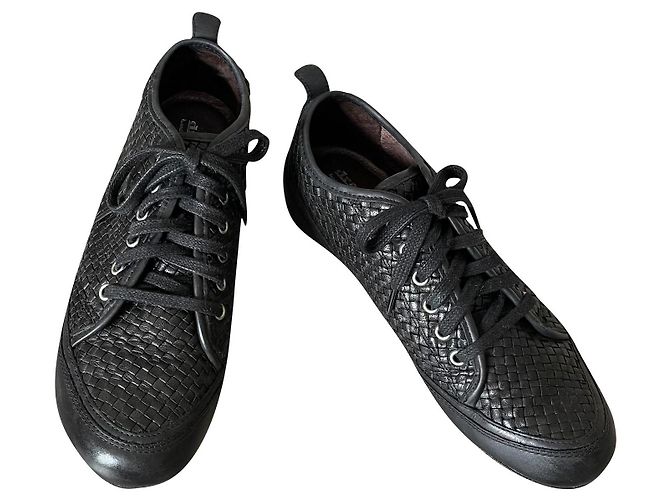 Autre Marque Dragon T schwarze Turnschuhe oder Korb aus geflochtenem Leder.38