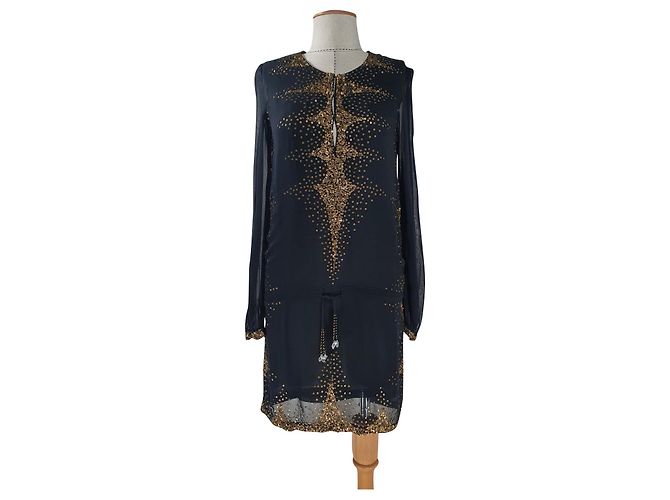 Antik Batik Kleid schwarz aus Viskose M