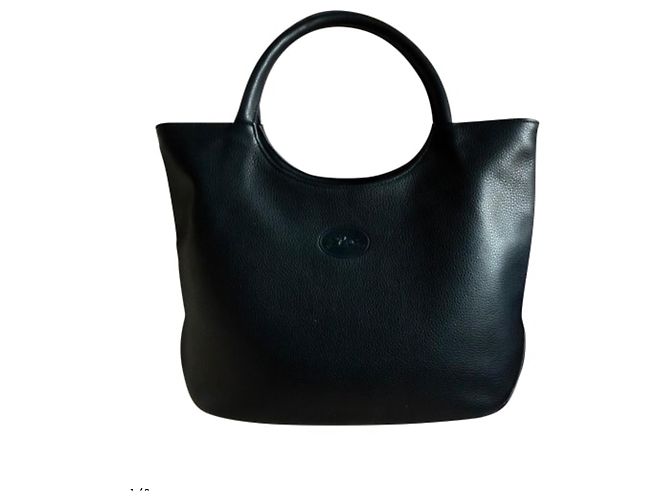 Cabas Longchamp en cuir bleu marine
