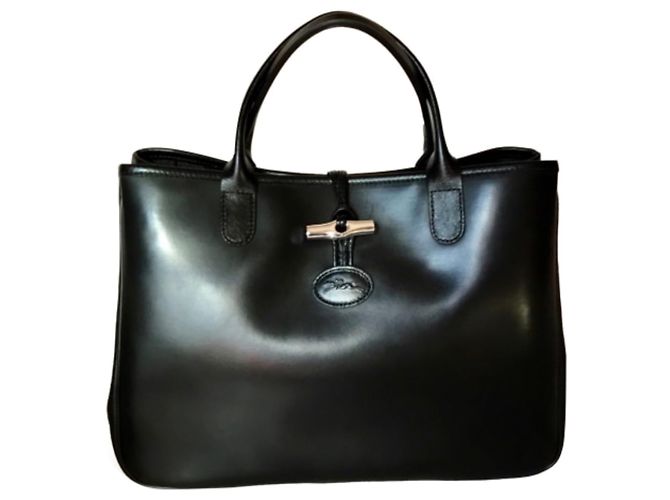 Longchamp Roseau Cabas en Cuir Noir