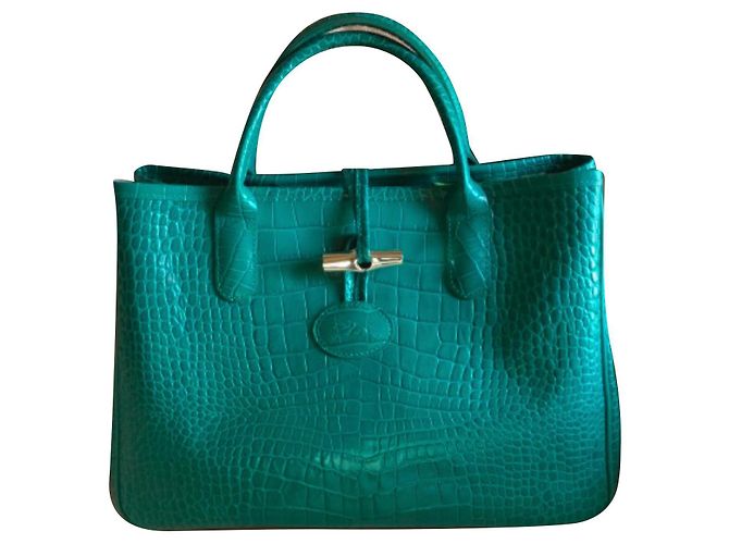 Longchamp Roseau Bolsa Tote Verde em Couro Croco