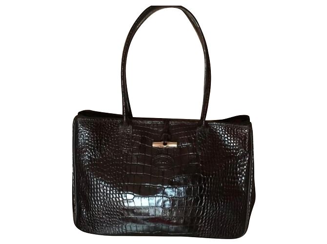 Longchamp Roseau Bolsa Tote de Couro Marrom Escuro Castanho escuro