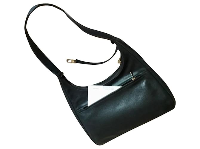 Longchamp, Bags, Vintage Longchamp Black Leather Hobo Bag
