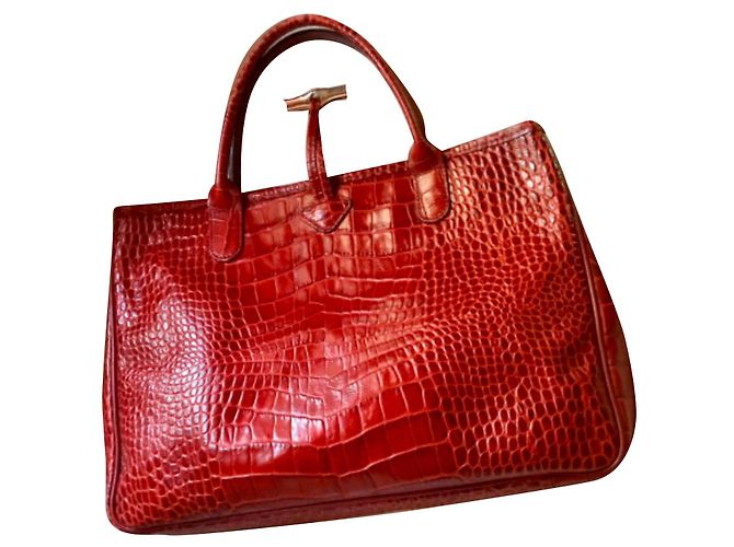 Longchamp Roseau Handtasche Rot Krokoleder