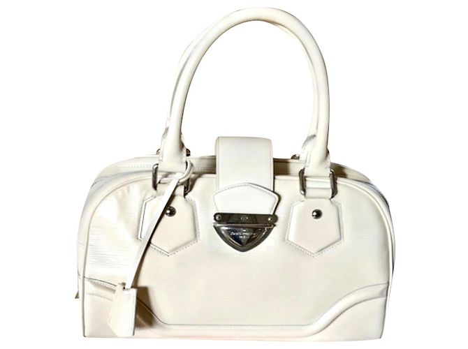 Bowling Bolsa Louis Vuitton Montaigne em couro epi marfim Fora de branco